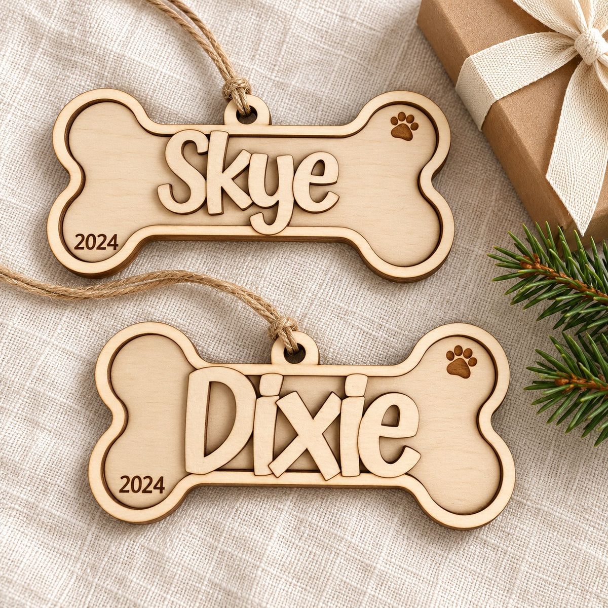 Personalized Wooden Dog Bone Ornament