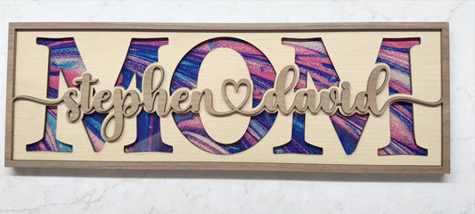 Custom “Mom” Sign with Children’s Names | Personalized Laser Cut Wood Wall Decor | Mother’s Day / Birthday Gift