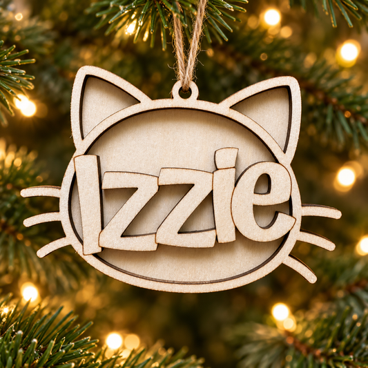 Cat Wooden Ornament — Optional Name Personalization
