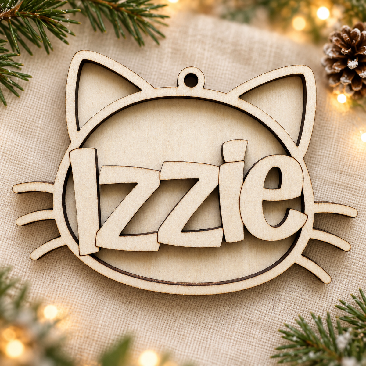 Cat Wooden Ornament — Optional Name Personalization