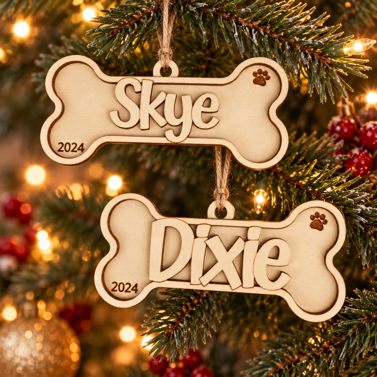 Personalized Wooden Dog Bone Ornament